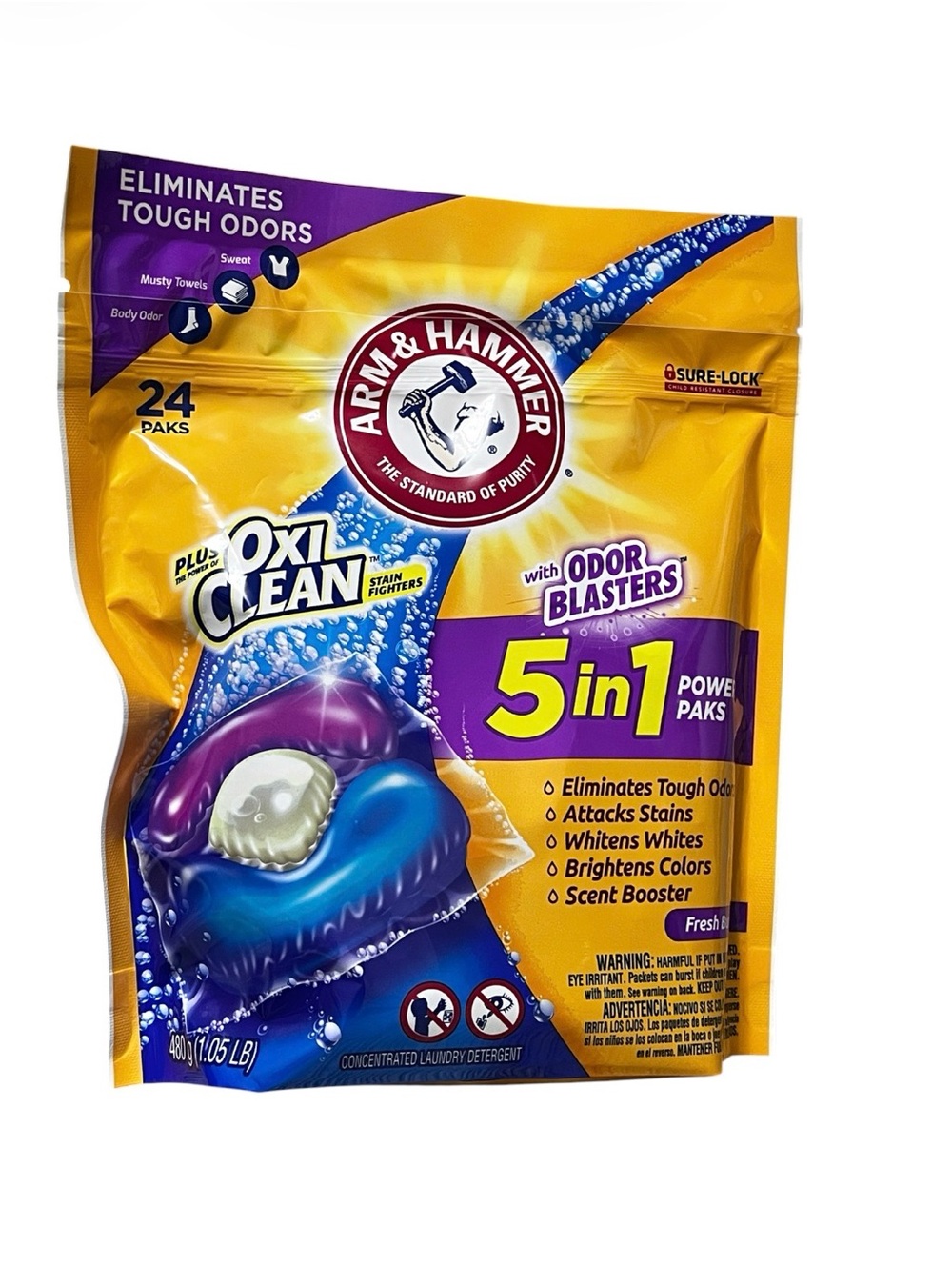 Arm & Hammer 5-in-1 Power Paks Laundry Detergent - Fresh, Yellow Packaging